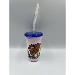 Vintage 90s Beauty And The Beast Mug with Lid & Straw - Toys R Us - NEW